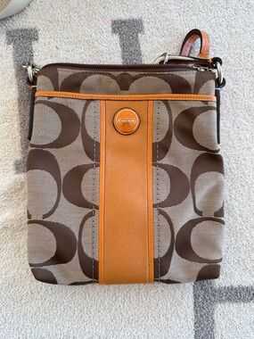 Coach Brown & Orange Signature Canvas Messenger Bag y2k